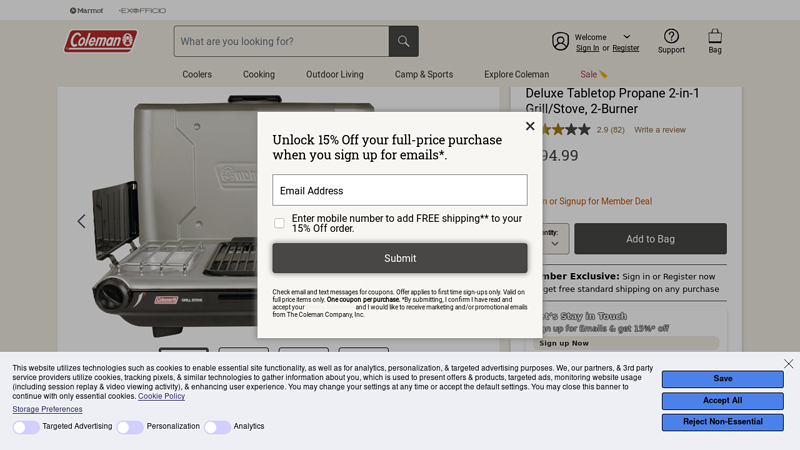 Deluxe Tabletop Propane 2-in-1 Grill/Stove, 2-Burner