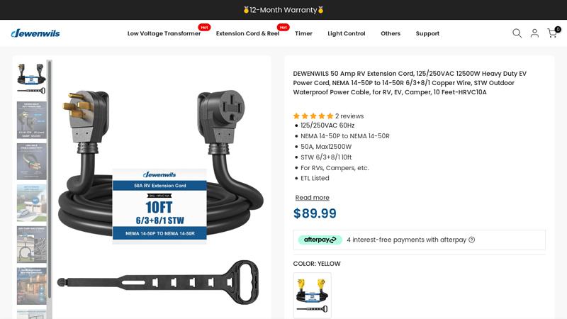 DEWENWILS 50 Amp RV Extension Cord, 125/250VAC 12500W ...