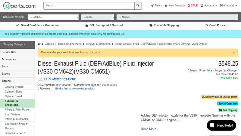Diesel Exhaust Fluid (DEF/AdBlue) Fluid Injector (VS30 OM642 ...