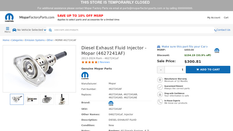 Diesel Exhaust Fluid Injector