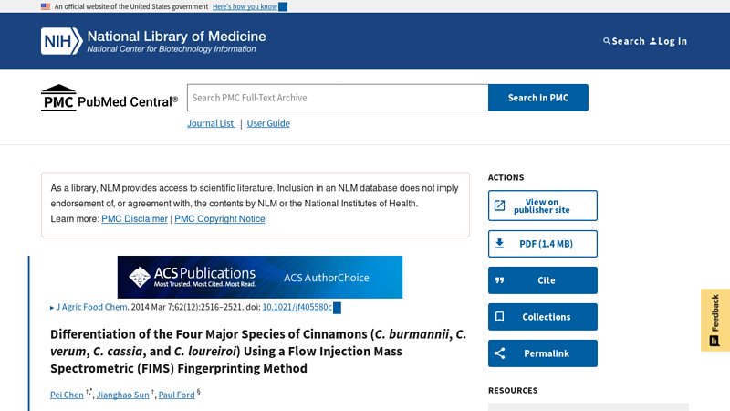 Differentiation of the Four Major Species of Cinnamons (C ...