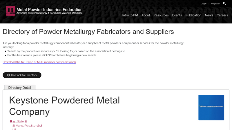 Directory of Powder Metallurgy Fabricators and Suppliers