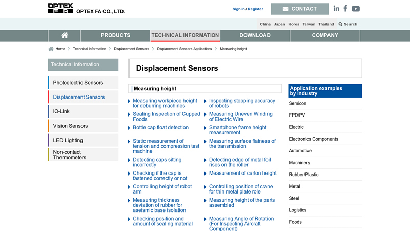 Displacement Sensors Applications (Measuring height)