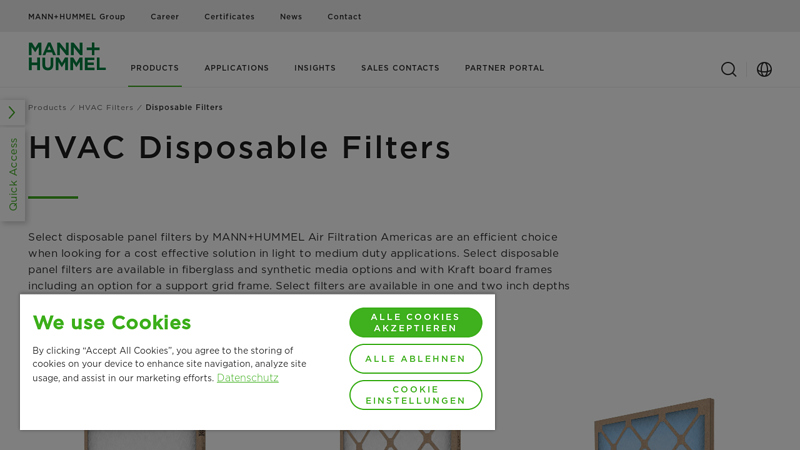 Disposable Fiberglass & Polyester Panel Filters