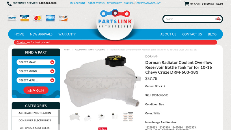 Dorman Radiator Coolant Overflow Reservoir Bottle Tank for for 10 ...