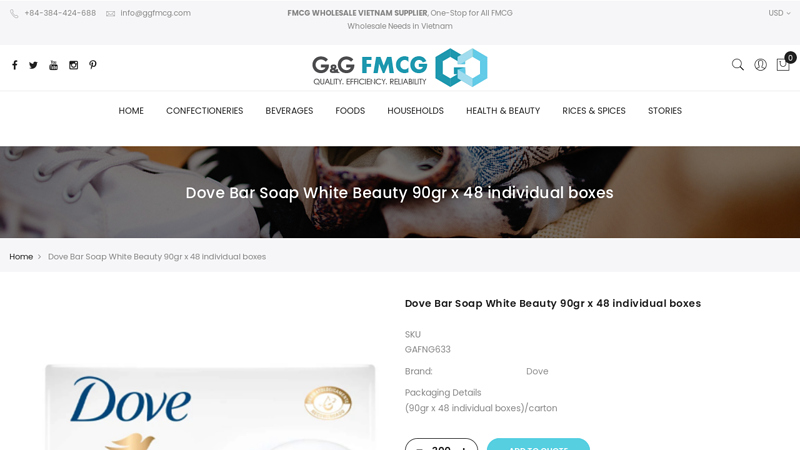 Dove Bar Soap White Beauty 90gr x 48 individual boxes