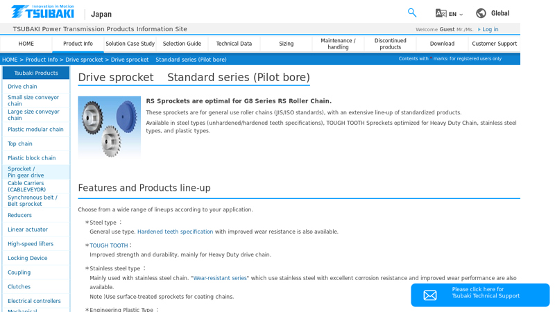 Drive sprocket Standard series (Pilot bore)