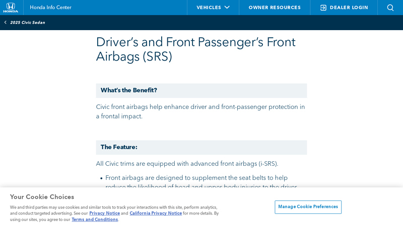 Driver's and Front Passenger's Front Airb...