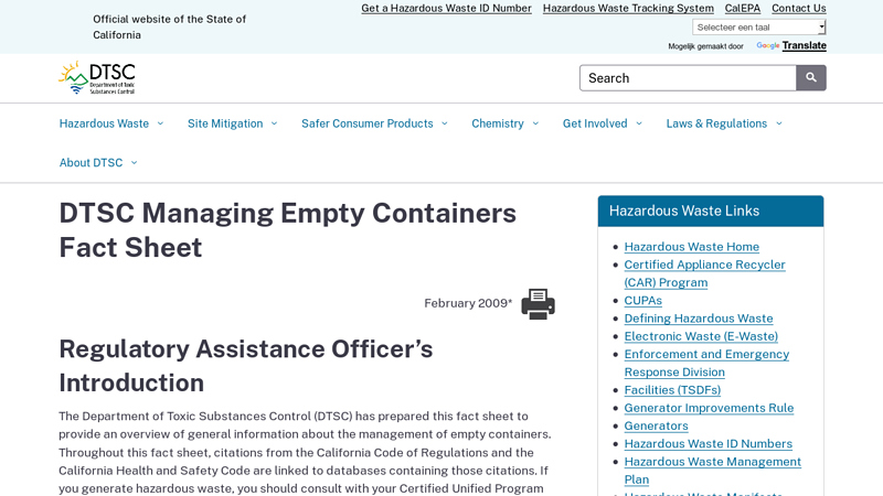 DTSC Managing Empty Containers Fact Sheet