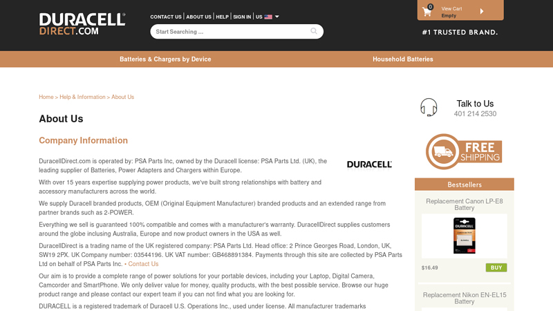 DuracellDirect Supplier of Batteries, Power Adapters and Chargers