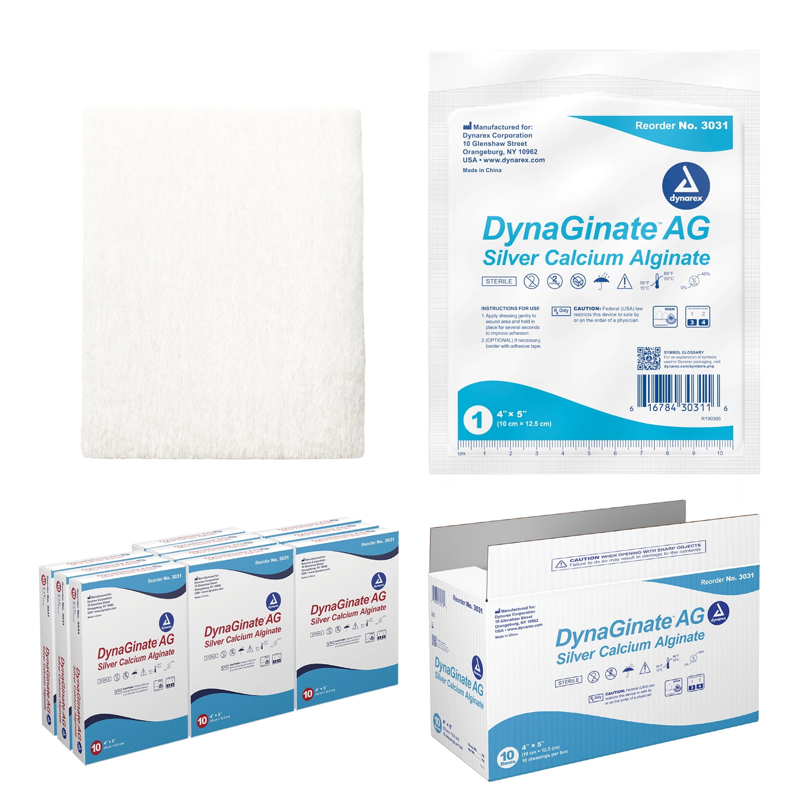 DynaGinate AG Silver Calcium Alginate Wound Dressing 4 x 5 Inches