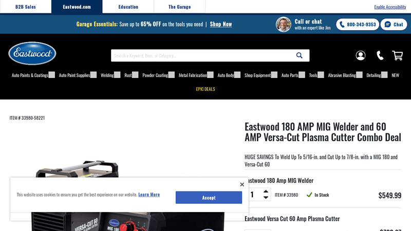 Eastwood 180 AMP MIG Welder & 60 AMP Versa