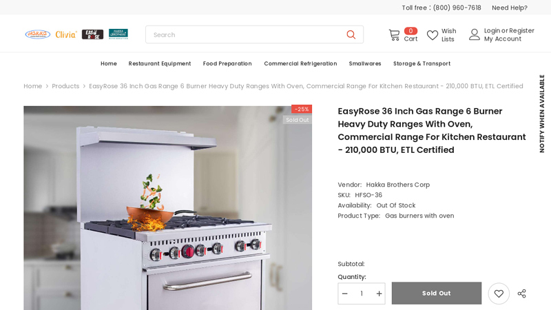 EasyRose 36 Inch Gas Range 6 Burner Heavy ...