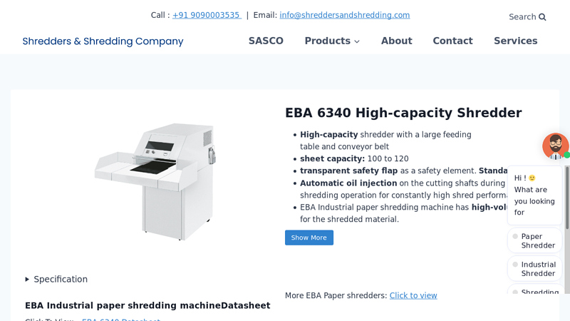 EBA Industrial paper shredding machine 6340