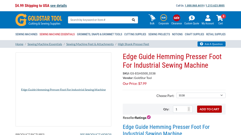 Edge Guide Hemming Presser Foot For Industrial Sewing Machine