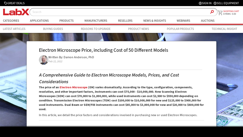 Electron Microscope Price, including Cost of 50 Different Models
