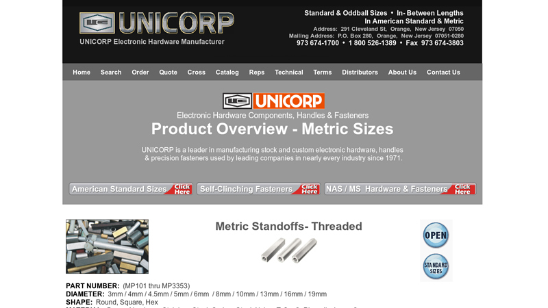 Electronic Hardware Metric Product Lines by UNICORP Standoffs ...