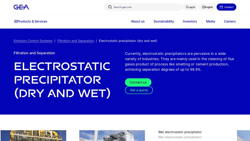 Electrostatic precipitator / dry and wet gas cleaning