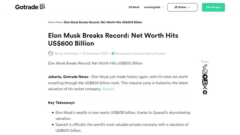 Elon Musk Breaks Record: Net Worth Hits US$600 Billion