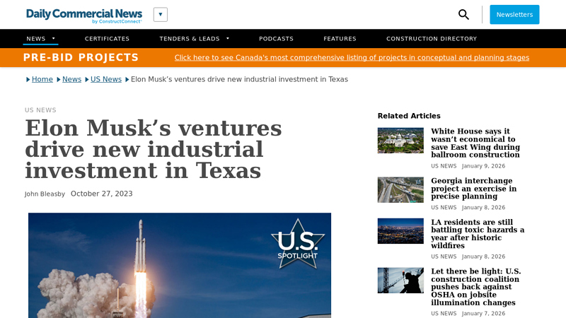 Elon Musk's ventures drive new industrial investment in Texas