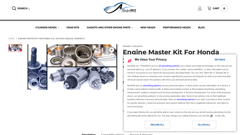 Engine Master Kit For Honda 2.0 L 16V DOHC (B20Z2), Year:99