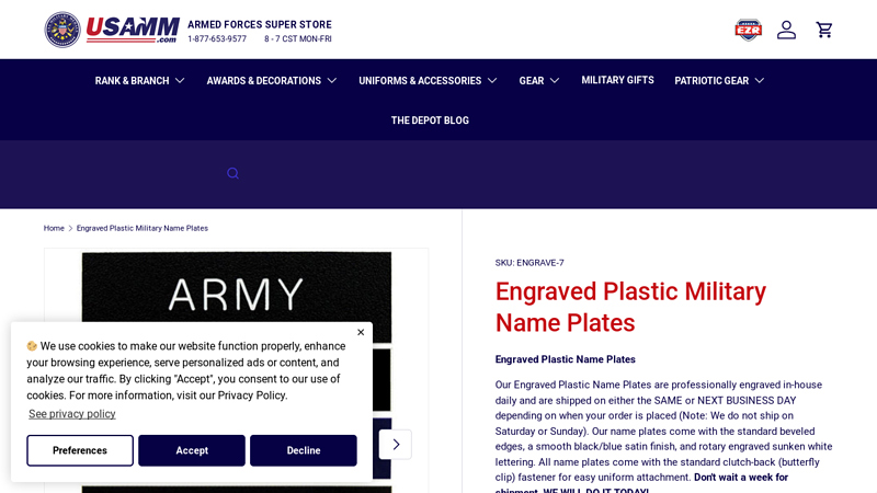 Engraved Plastic Military Name Plates