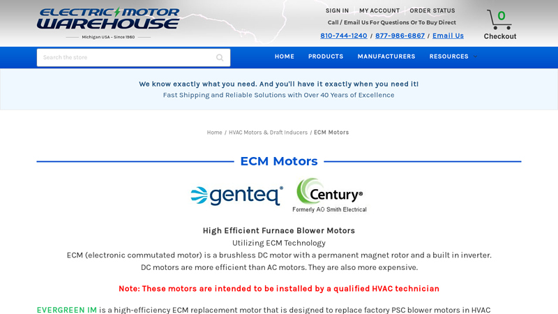 Evergreen IM ECM High Efficient Furnace Motors