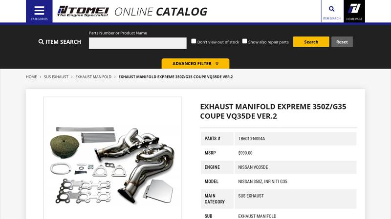 EXHAUST MANIFOLD EXPREME 350Z/G35 COUPE VQ35DE Ver.2