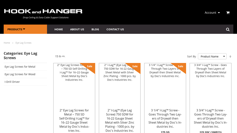 Eye Lag Screws for Ceiling Wire
