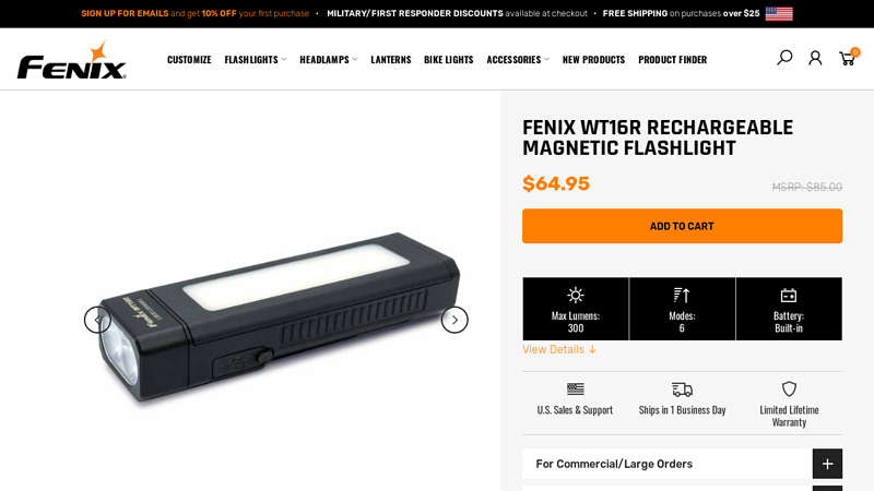 Fenix WT16R Rechargeable Magnetic Flashlight