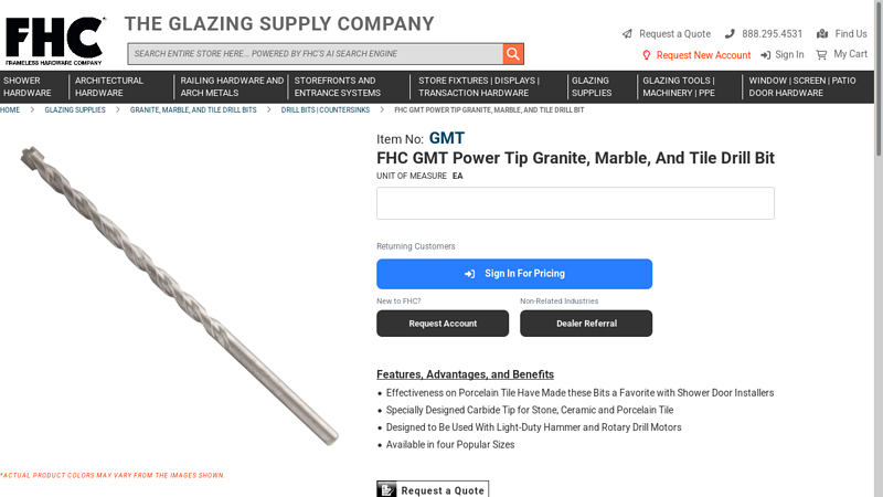FHC GMT Power Tip Granite, Marble, and Tile Drill Bit
