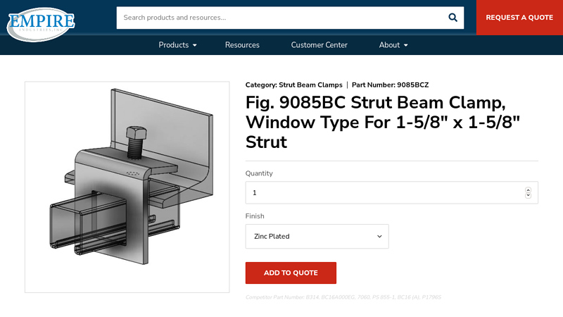 Fig. 9085BC Strut Beam Clamp, Window Type For 1