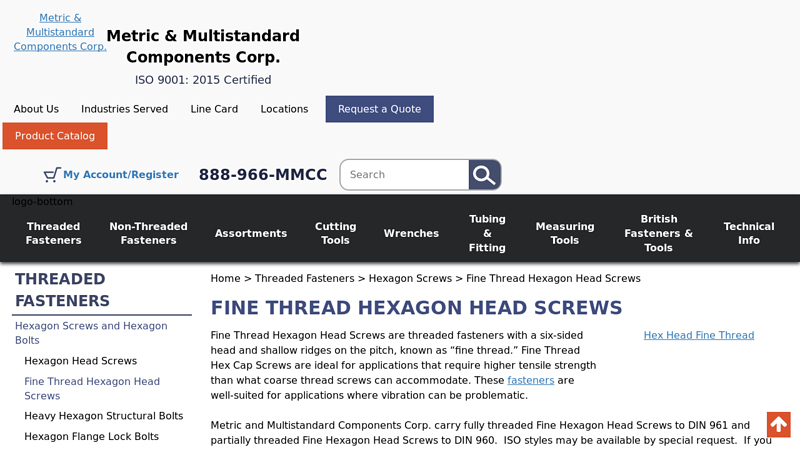 Fine Thread Hexagon Head Screws
