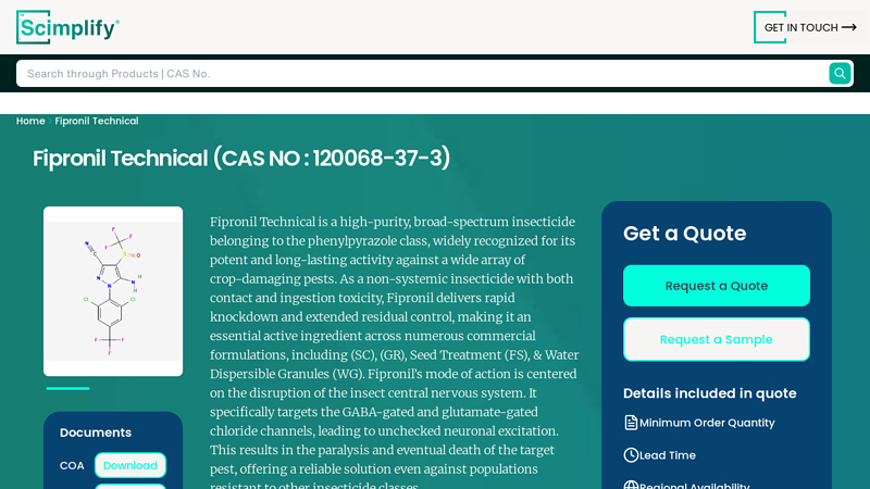 Fipronil Technical Manufacturer & Bulk chemical Supplier in USA