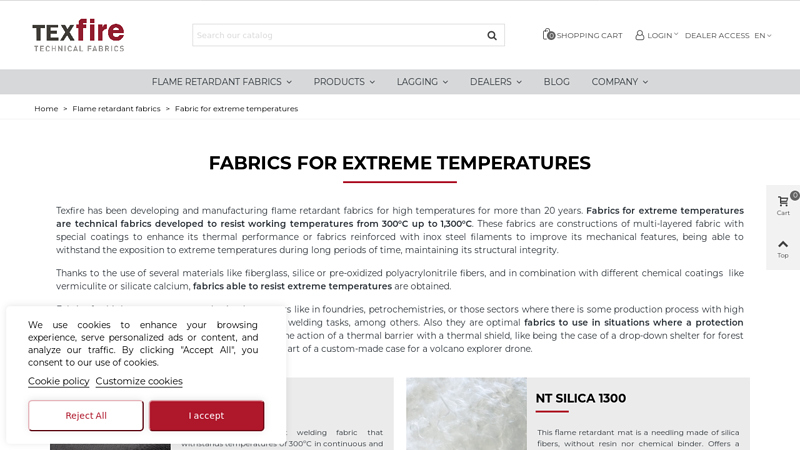 Fire resistant fabrics for extreme temperatures