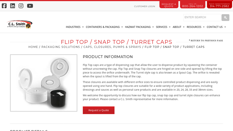 Flip Top / Snap Top / Turret Caps