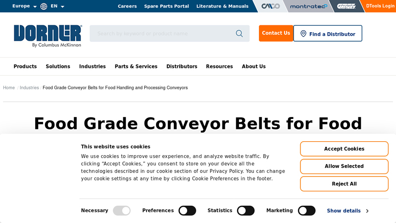 Food Grade Conveyor Belts for Food Handling and Processing