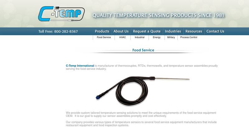 Food Industry Thermocouples and RTDs
