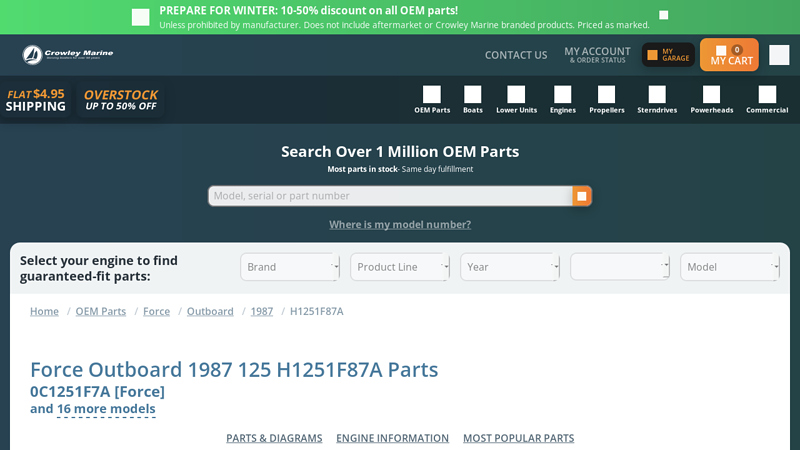 Force Outboard 1987 125 H1251F87A Parts 0C1251F7A [Force]