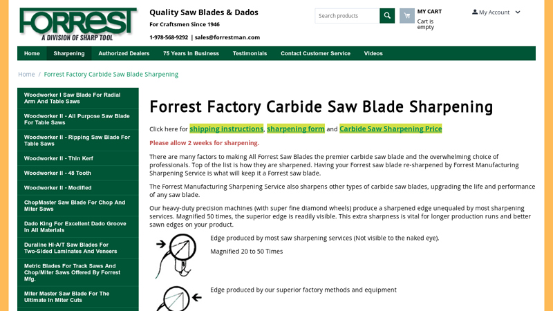 Forrest Factory Carbide Saw Blade Sharpening