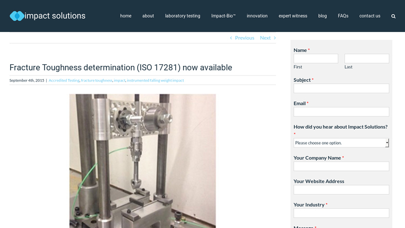 Fracture Toughness determination (ISO 17281) now available