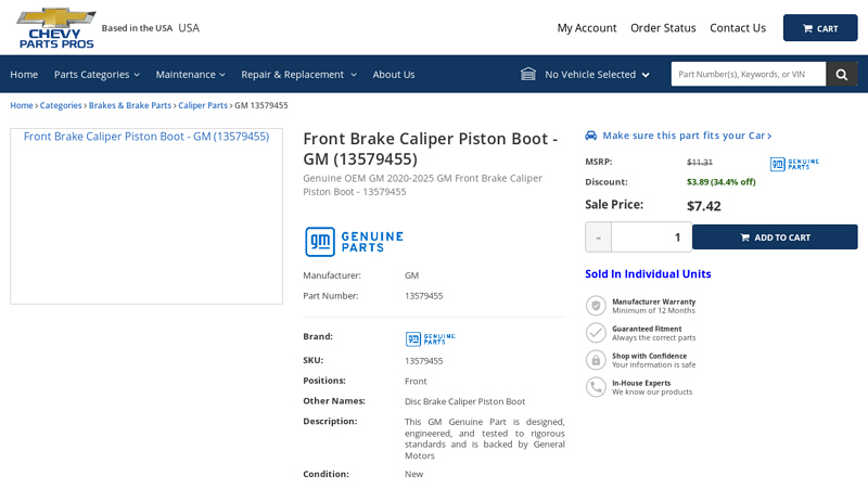 Front Brake Caliper Piston Boot