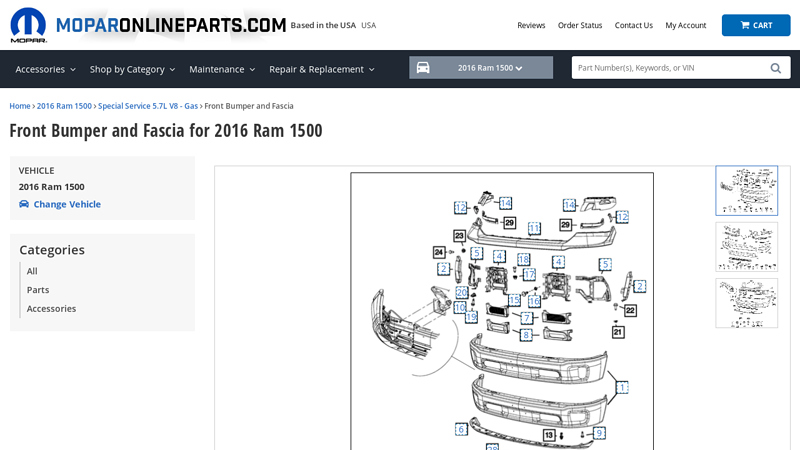 Front Bumper and Fascia for 2016 Ram 1500
