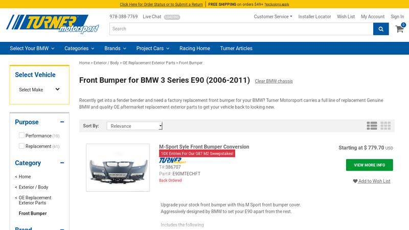 Front Bumper for BMW 3 Series E90 (2006-2011)