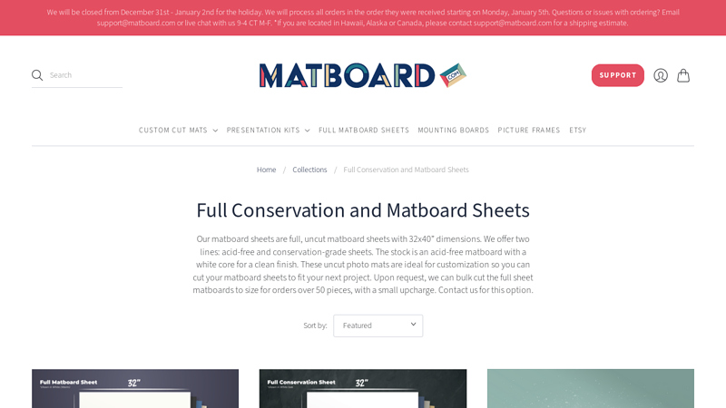 Full Conservation and Matboard Sheets