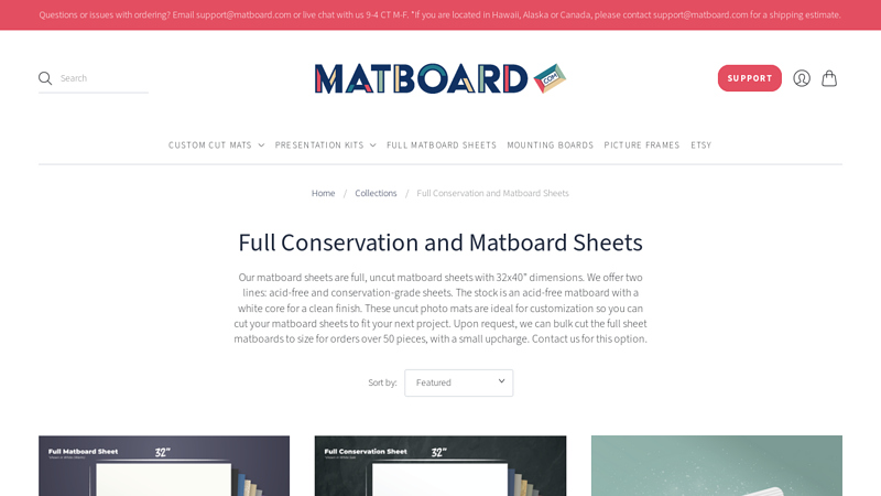 Full Conservation and Matboard Sheets