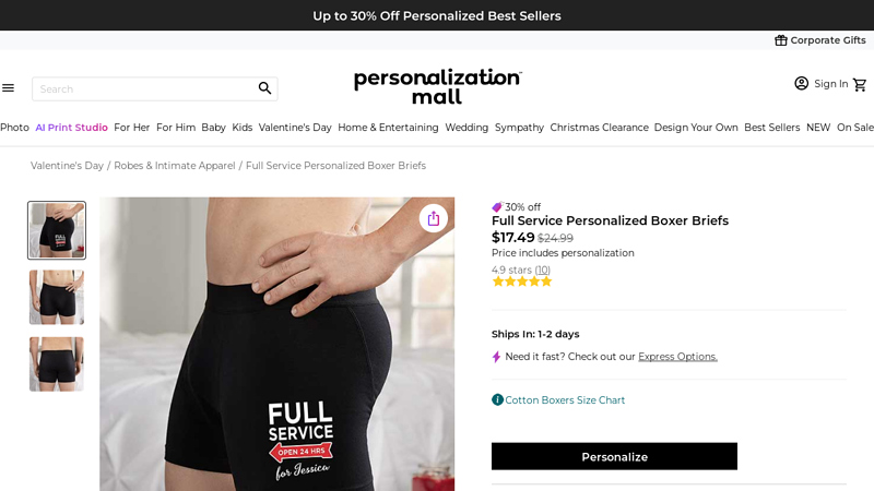 Full Service Personalized Men's Boxer Briefs