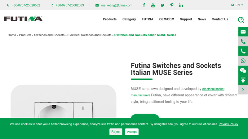 Futina Switches and Sockets Italian MUSE Series