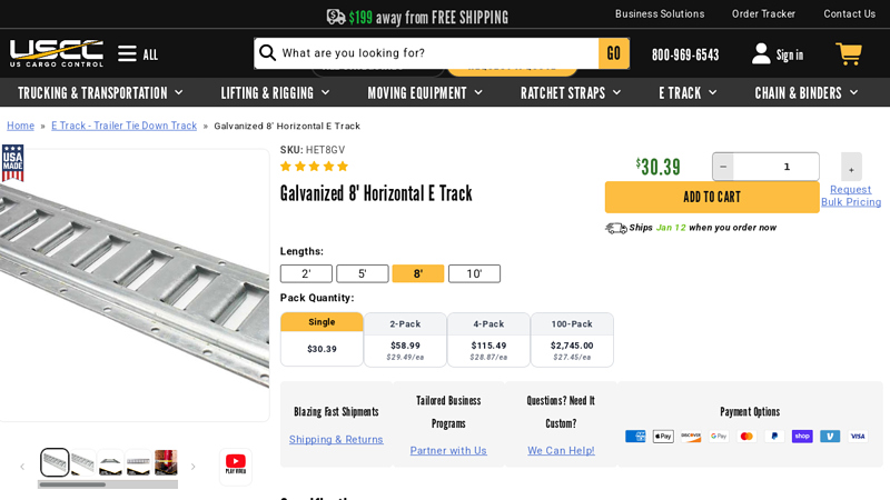 Galvanized 8' Horizontal E Track