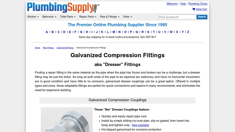 Galvanized compression fittings aka dresser fittings